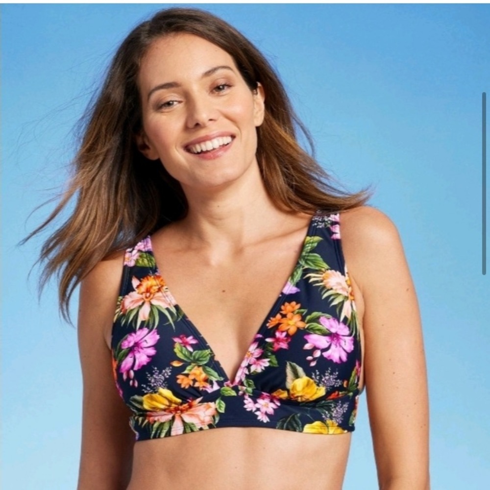 NEW Kona Sol Womens Bikini top Tropical Navy Blue Floral